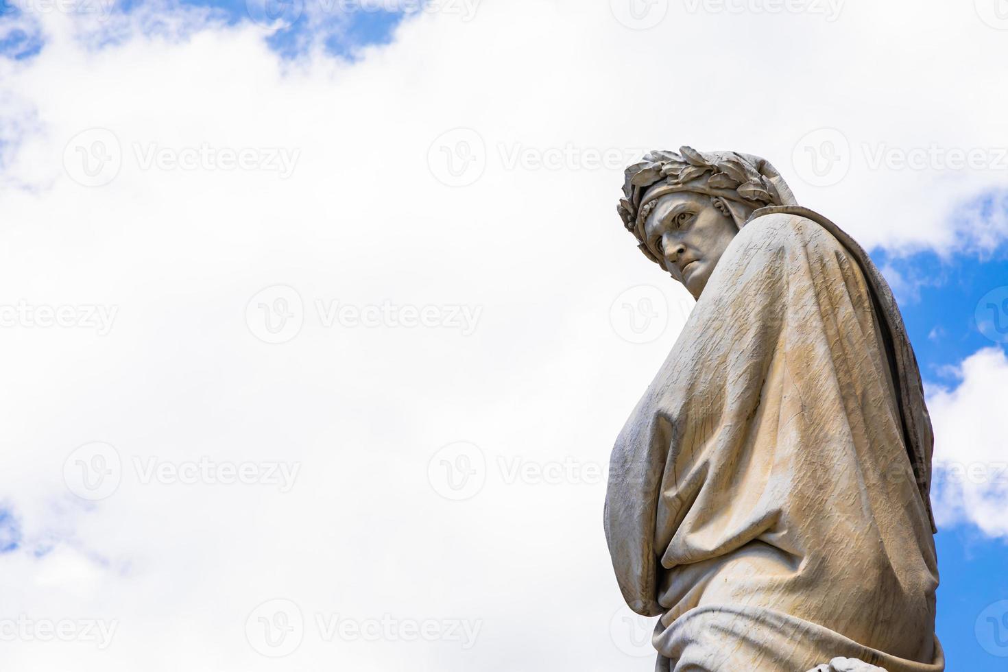 Dante Alighieri statue in Florence, Tuscany region, Italy, with amazing blue sky background. photo