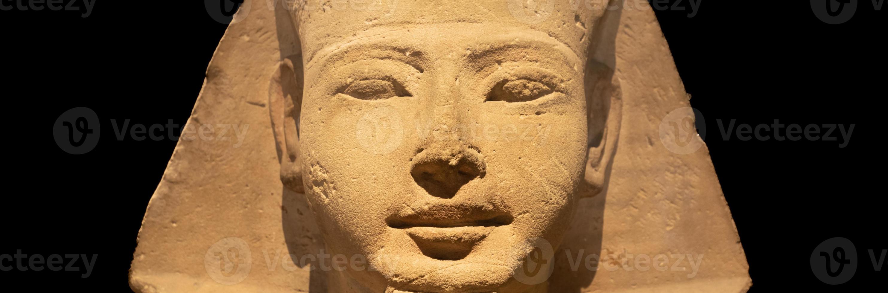 Egyptian archaeology. Ancient Sphinx in sandstone representing the pharaoh, copy space. photo