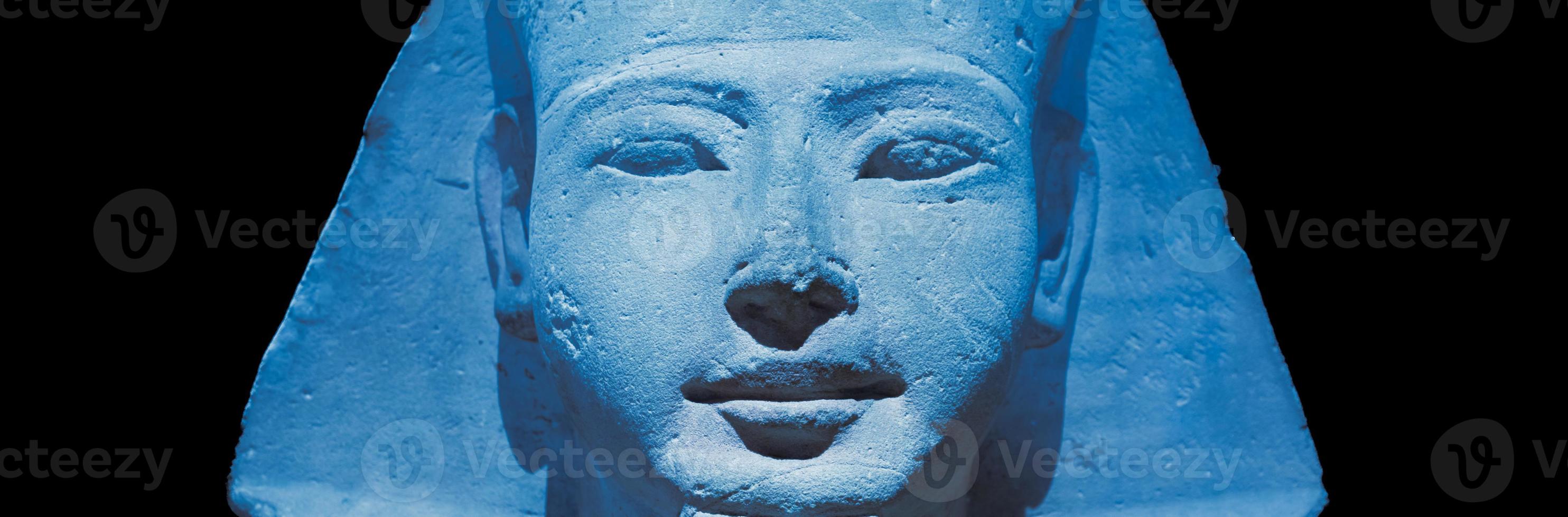 Egyptian archaeology. Ancient Sphinx in sandstone representing the pharaoh, copy space. photo