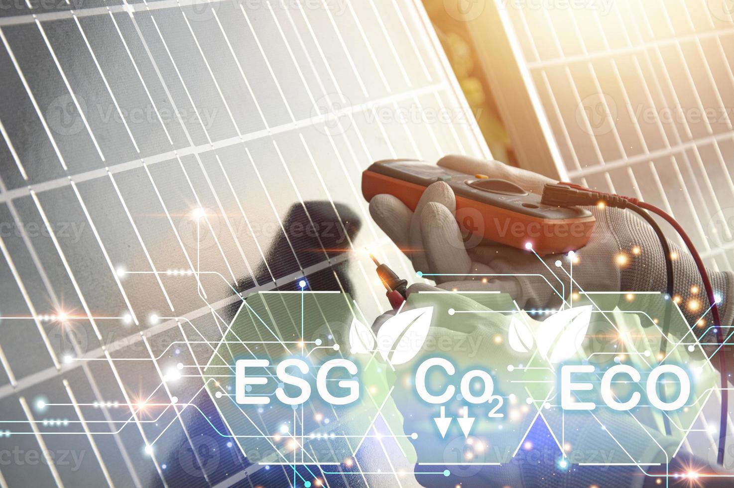 Clean energy concepts such as solar cells are being used more and more. Help reduce global warming and save energy. photo