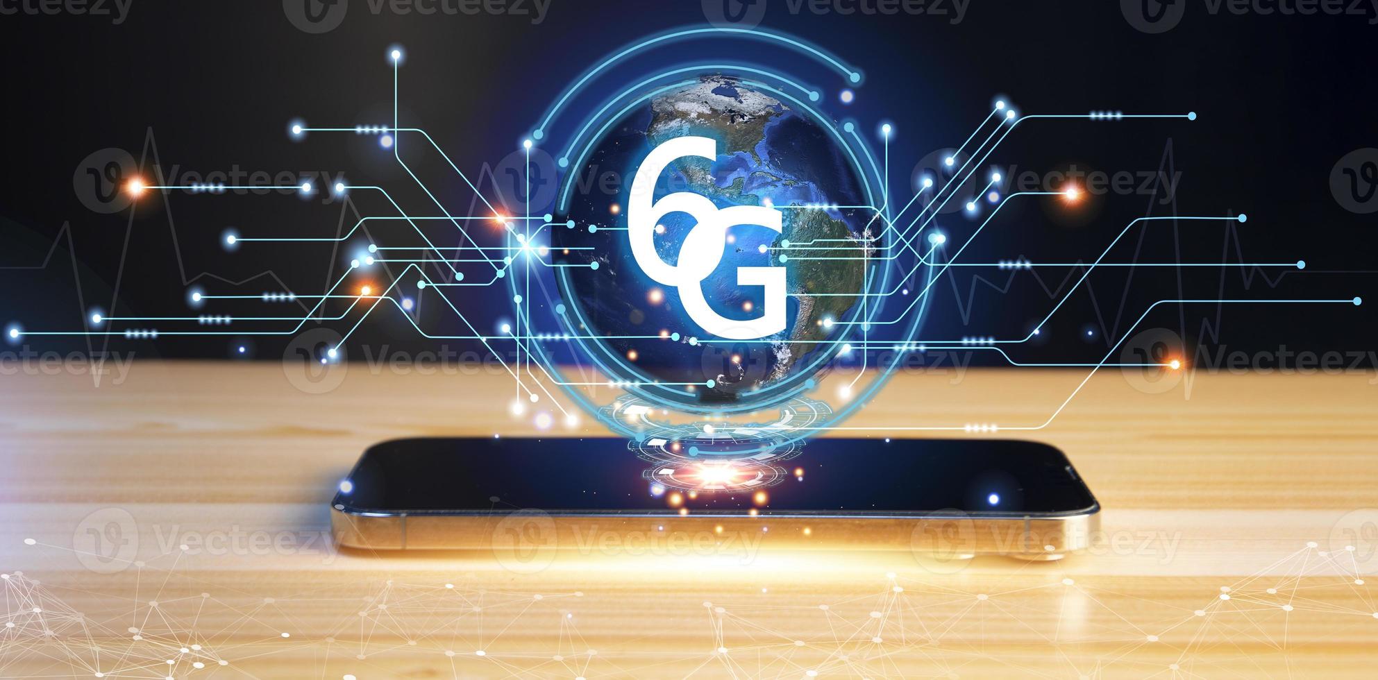 concepto de red 6g, red de nueva era de internet móvil de alta velocidad, concepto de negocio, internet y red de tecnología moderna foto