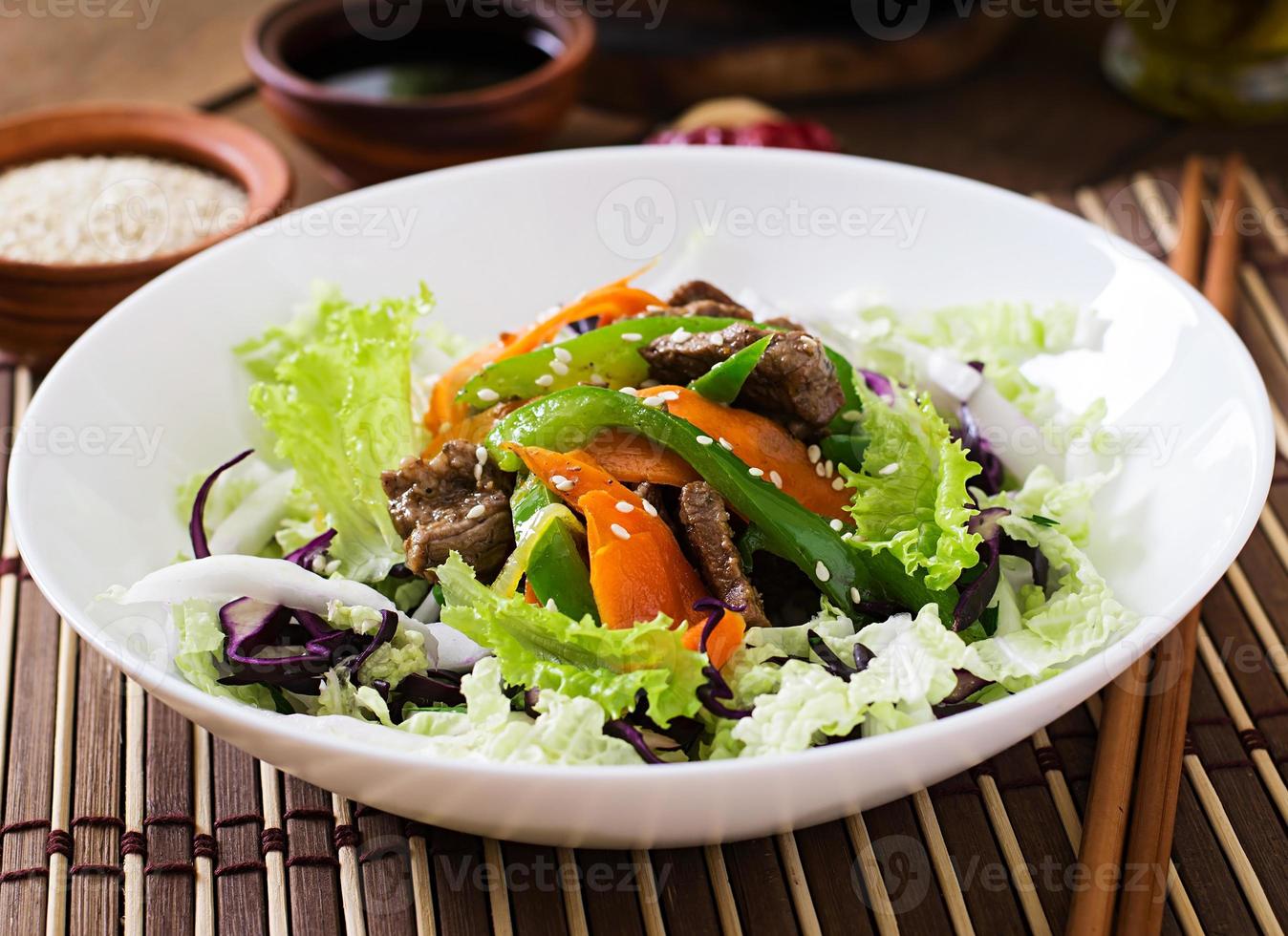 Fresh salad with beef and vegetables photo