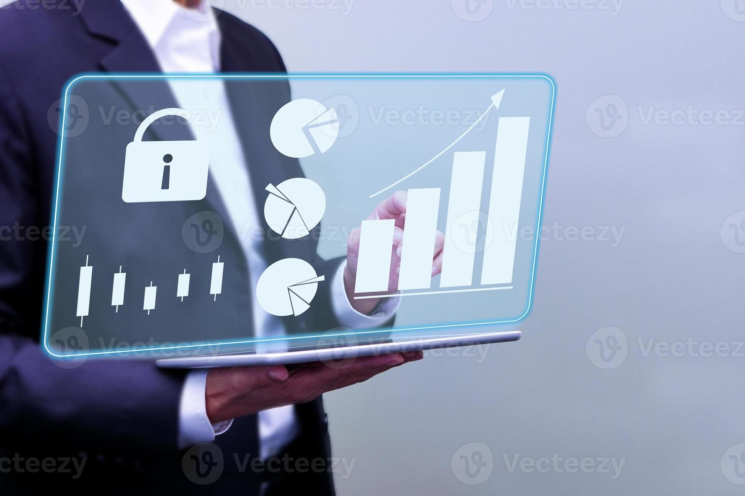 Business finance data analytics graph, profit and finance performance on virtual screen. Finance and technology concept. photo