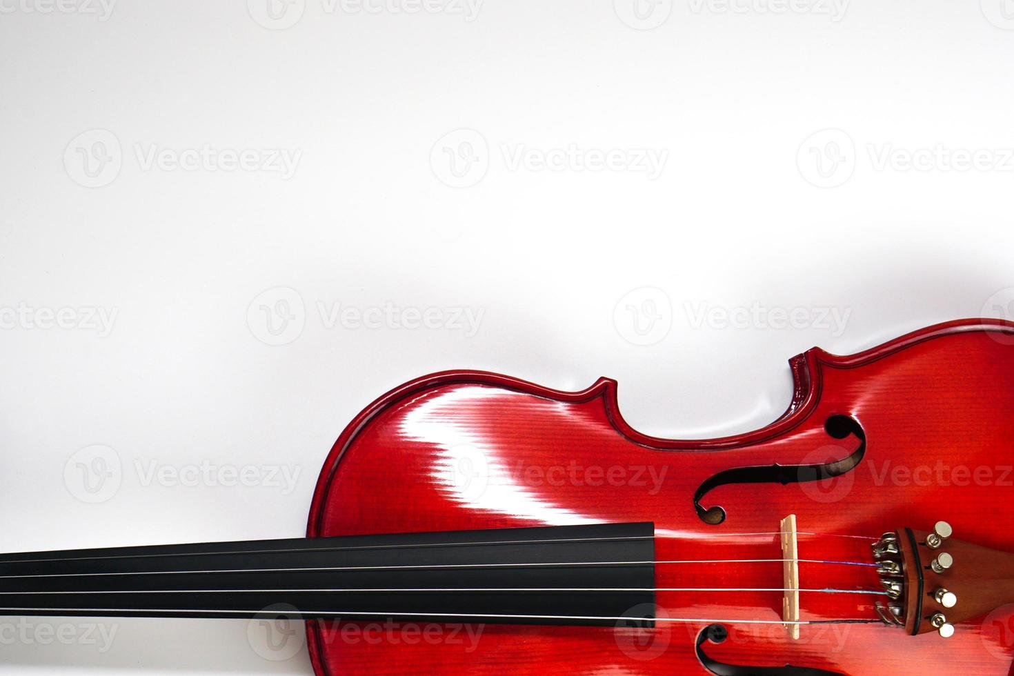 Close up of Violin Against on white background with copy space. Instrument and musical concept. photo