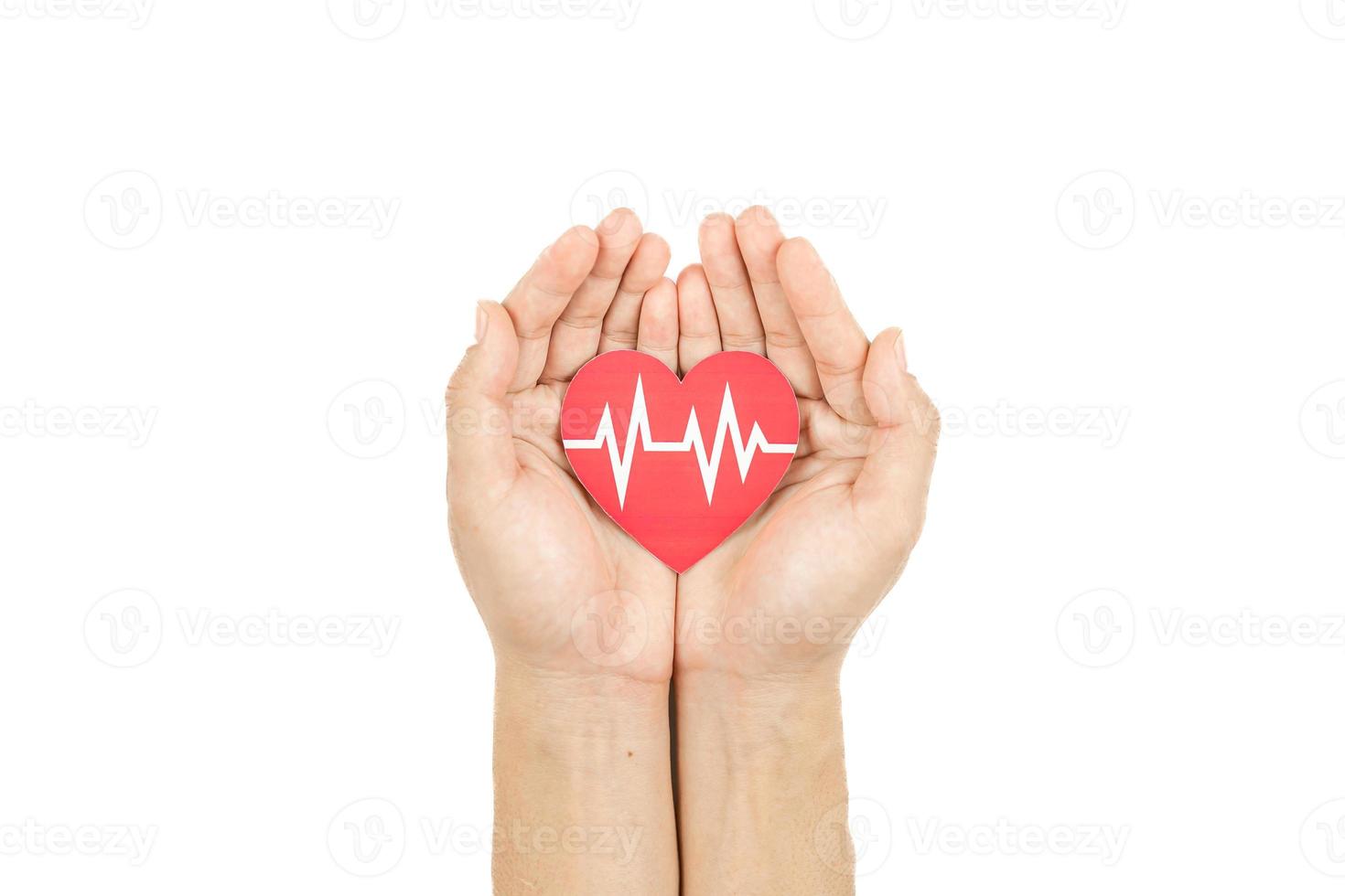 Hands holding blood drop paper cut on white background, Blood transfusion, World blood donor day. Blood Donation and Saving life Concept photo