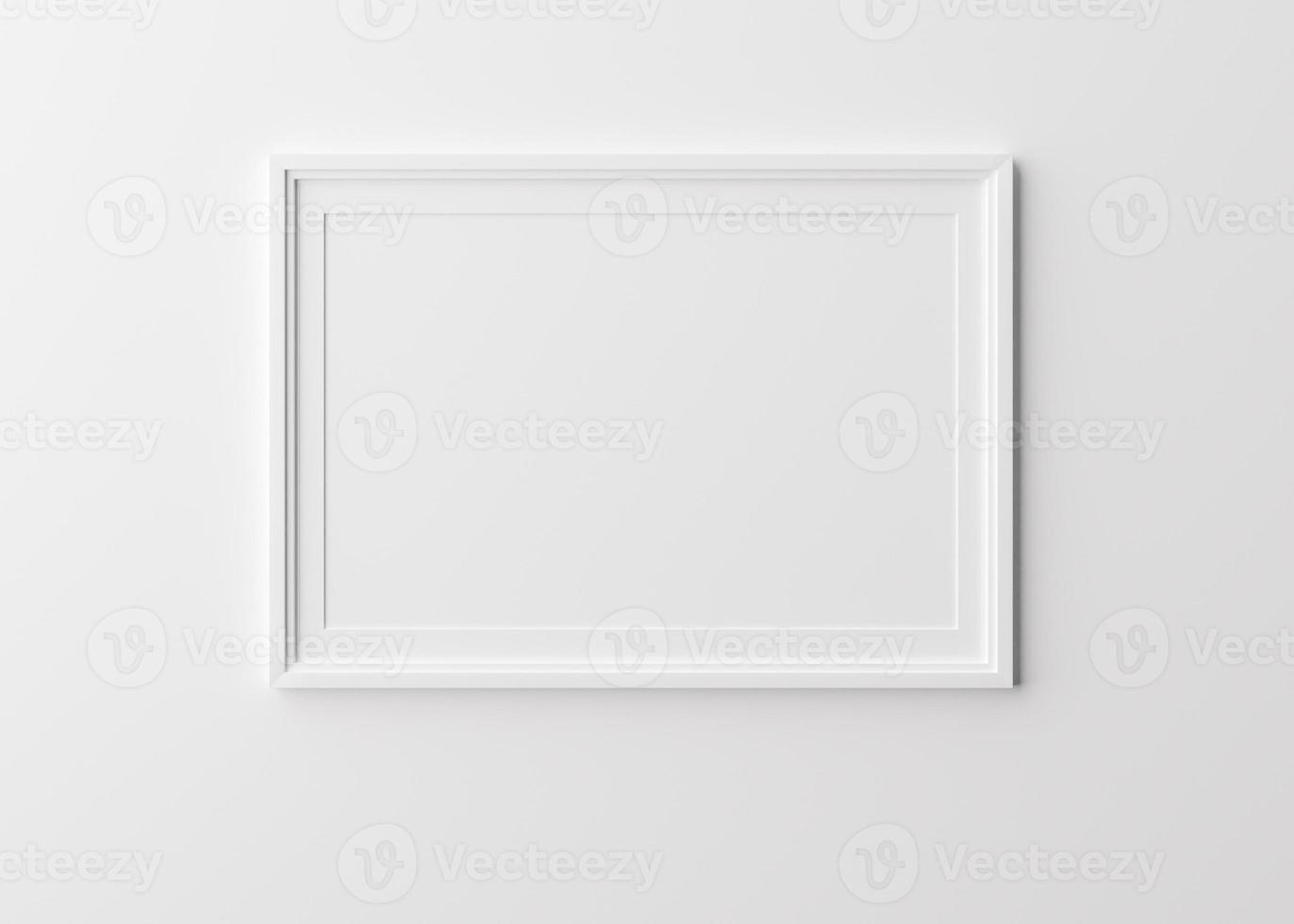 Blank horizontal picture frame on white background. Template, mock up for your picture or poster. Copy space. 3D rendering. photo