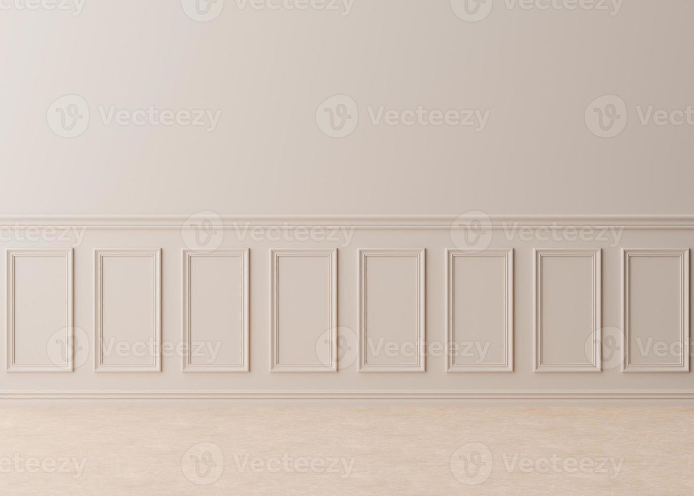 Empty room, cream wall with moldings. Only wall and floor. Mock up interior. Free, copy space for your furniture, picture and other objects. 3D rendering. photo