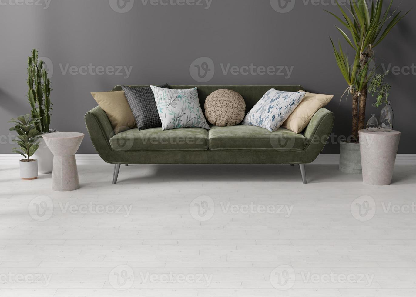 Interior mock up for carpet. Room interior in contemporary style. Top view. Free, copy space on the floor for your carpet or rug design. Modern template. 3D rendering. photo