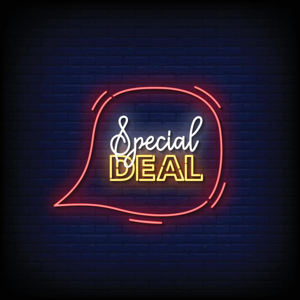 Neon Sign special deal with brick wall background vector