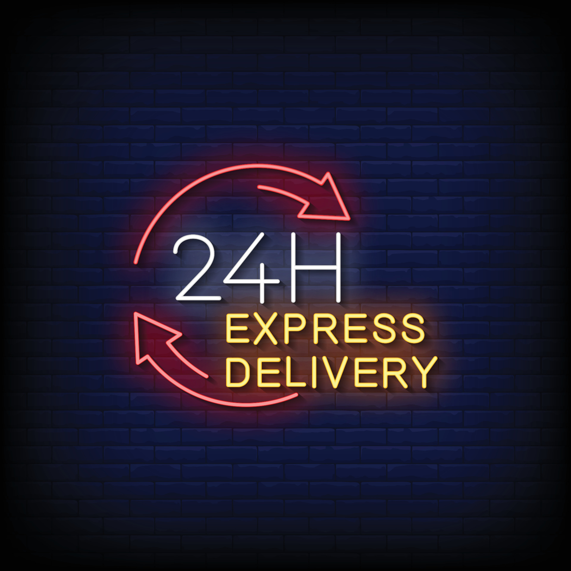Neon Sign express delivery with brick wall background vector 15592835