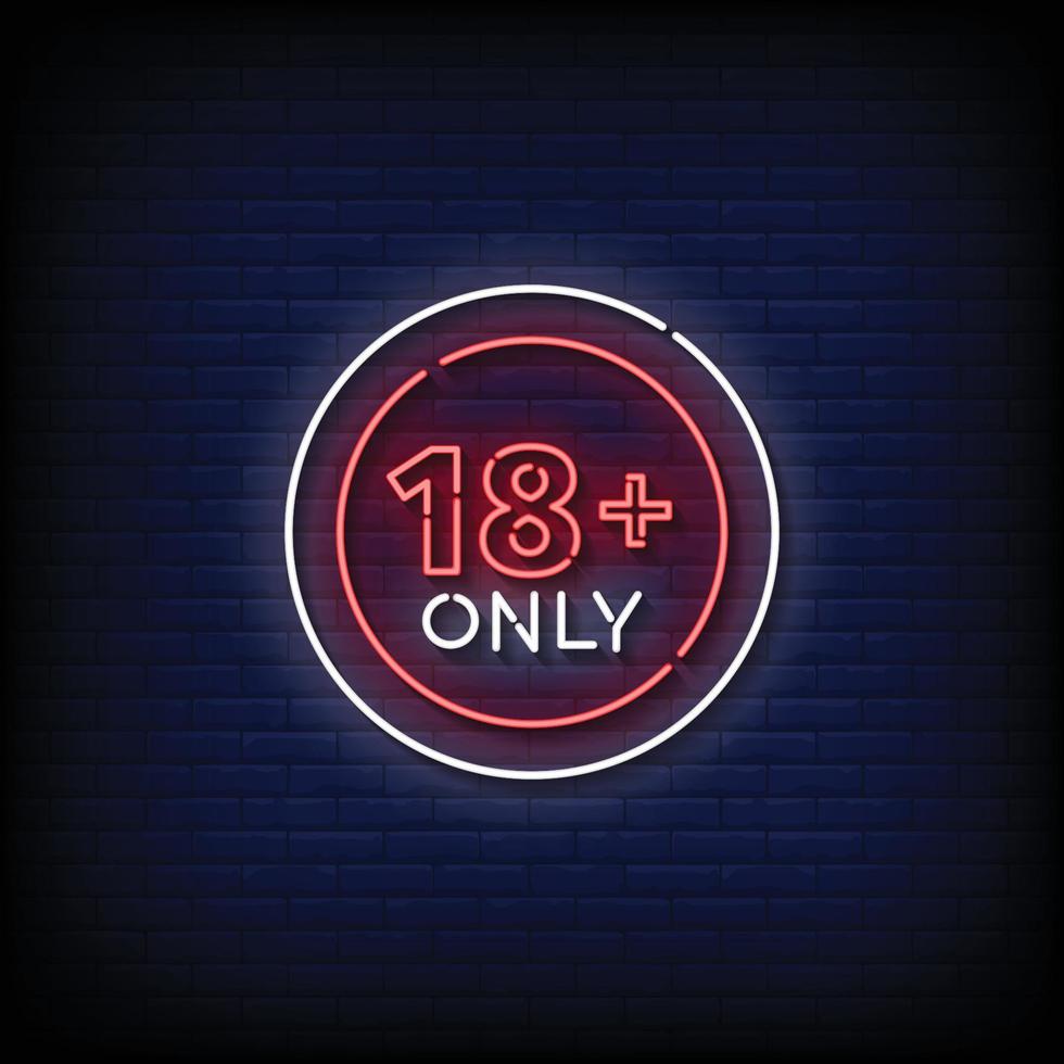 neon sign 18 plus only with brick wall background vector illustration