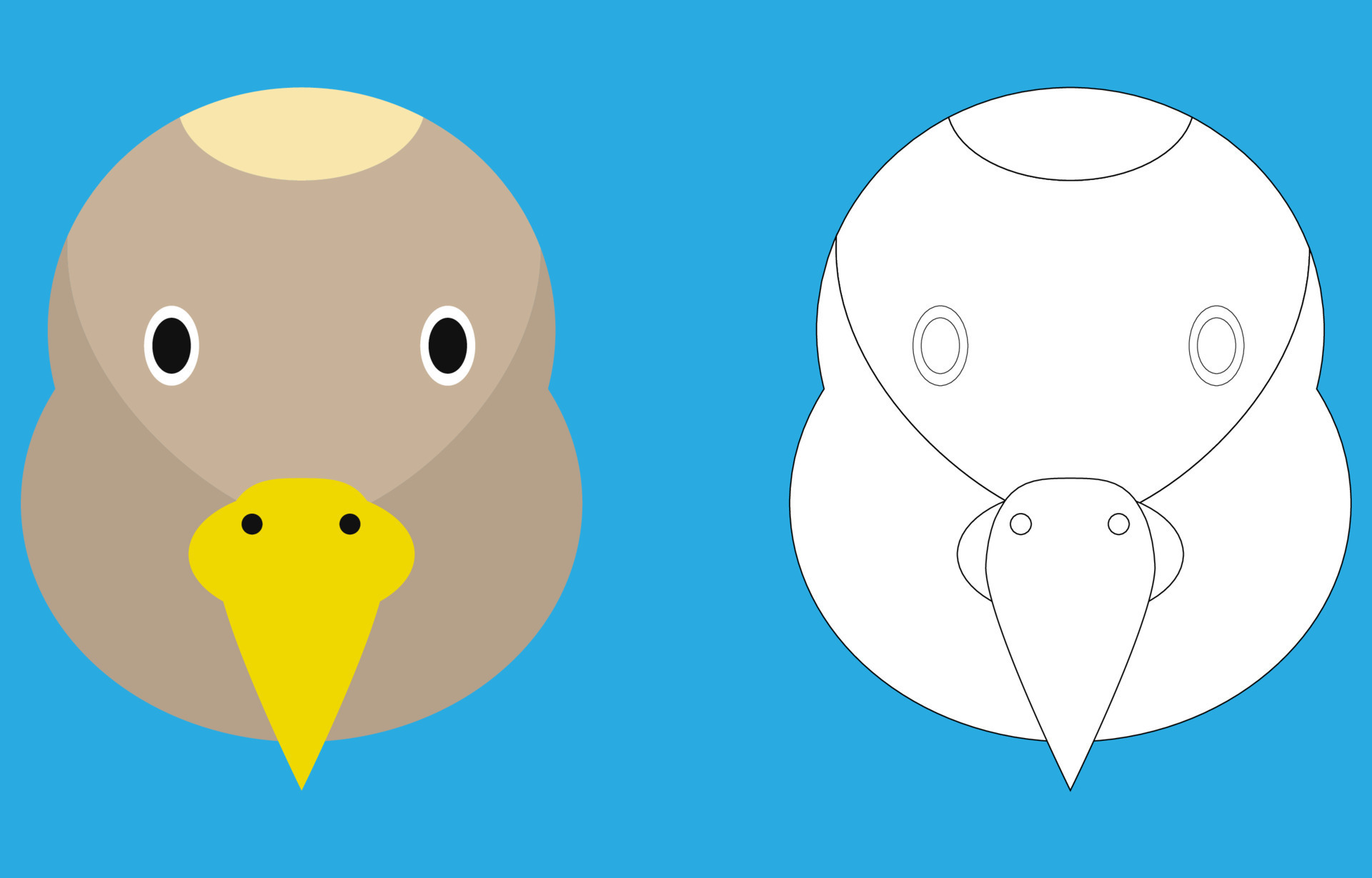 Vulture face cartoon character. Cute outline vulture animal face