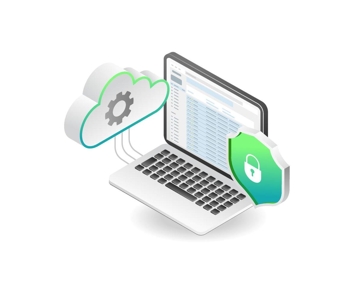 flat isometric concept of cloud server data security illustration vector