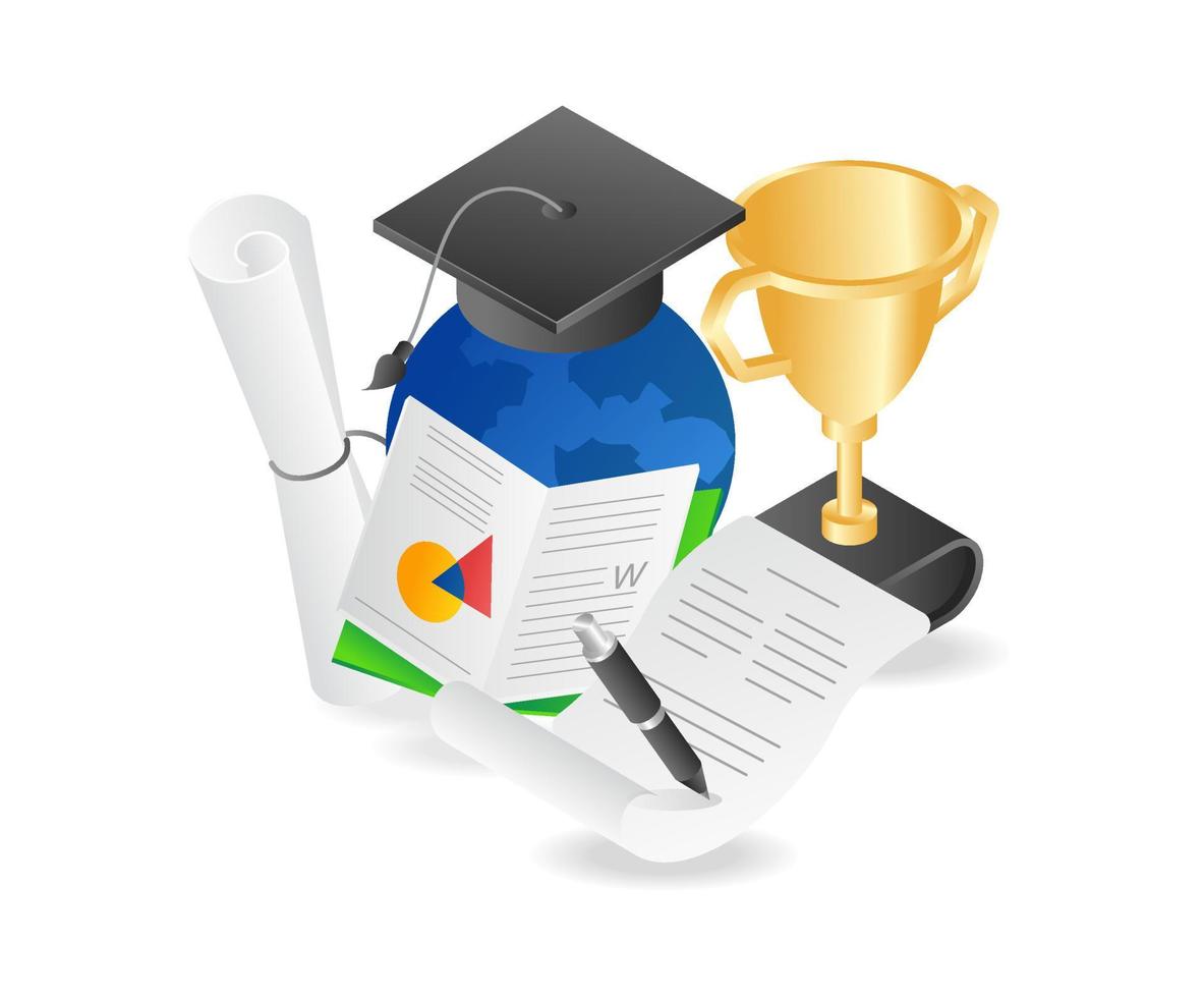 Flat isometric illustration concept of class champion graduate vector