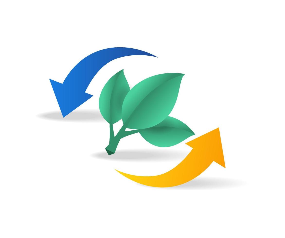 Isometric flat 3d concept illustration of eco green leaf recycling symbol vector
