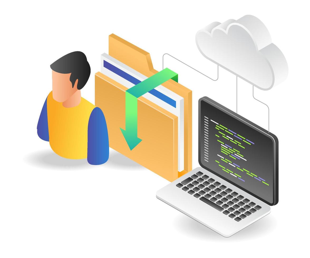 Flat illustration concept isometric cloud server program data folder vector
