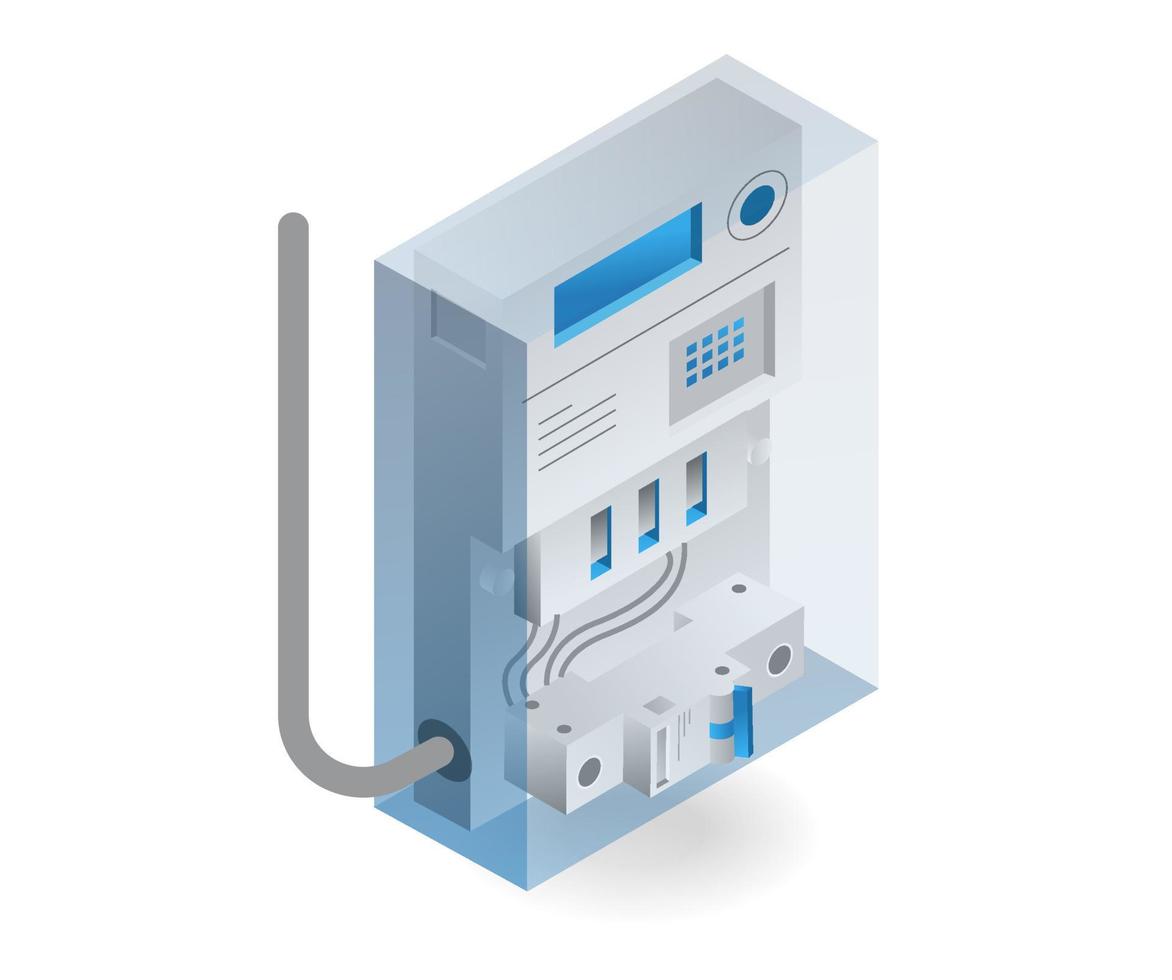 ilustración isométrica plana del concepto de panel de medidor eléctrico familiar vector