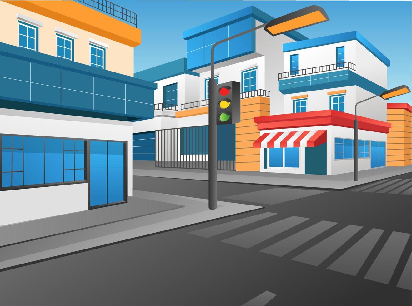 Flat concept 3d isometric illustration background perspective corner of modern city crossroad vector