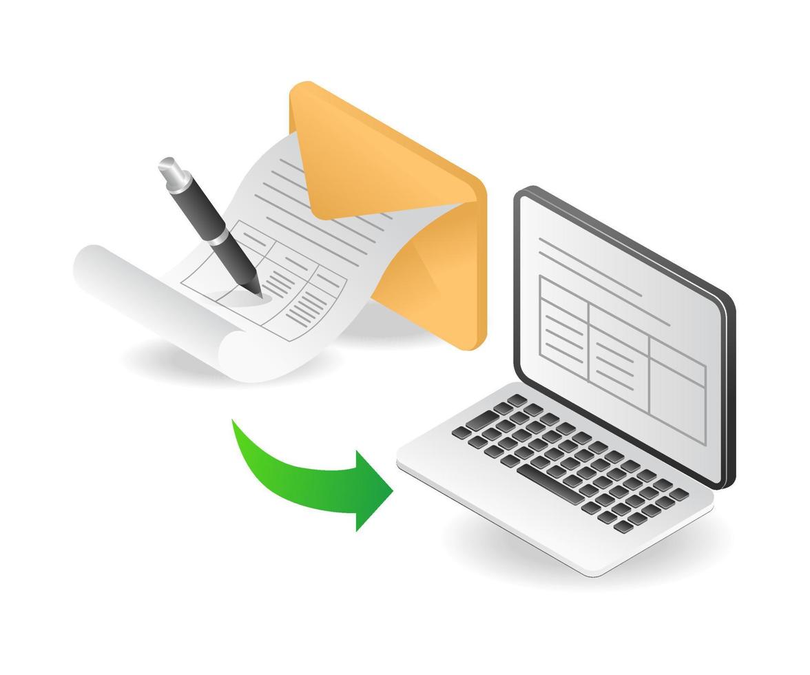 Illustration isometric concept Filling email form vector