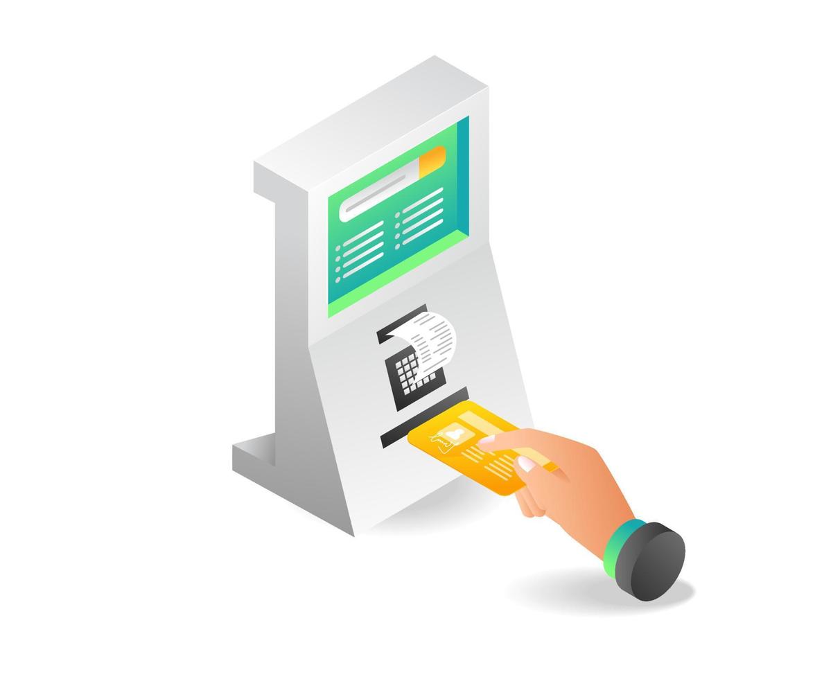 Flat isometric illustration concept of hand inserting card into machine vector