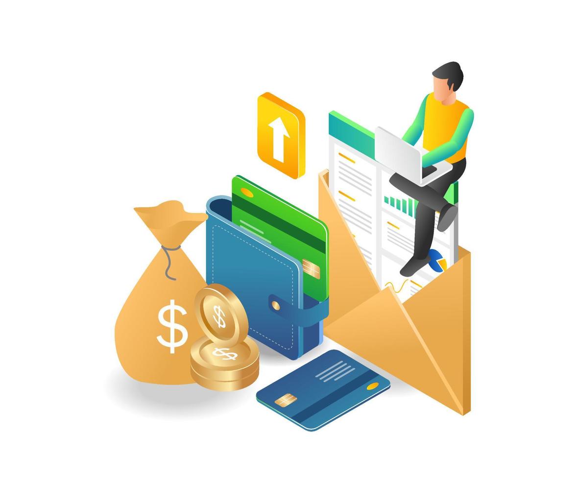 Flat isometric illustration concept of making money online vector