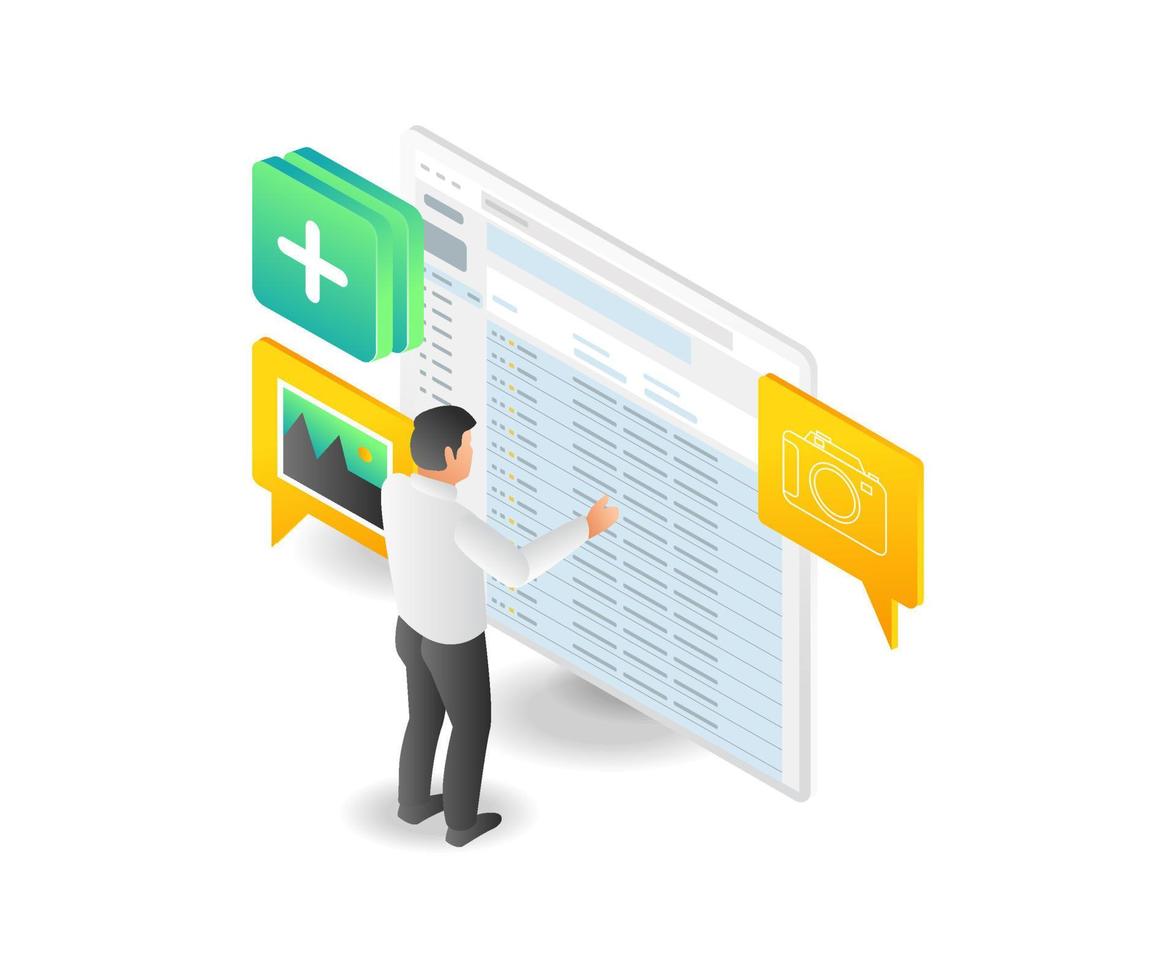 Flat isometric illustration concept of man setting email data vector
