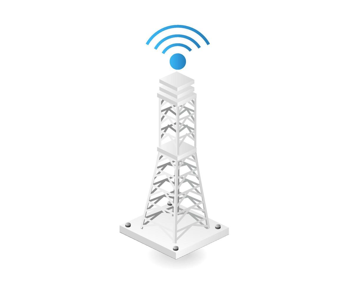 ilustración isométrica plana del concepto de transmisor wifi de red vector