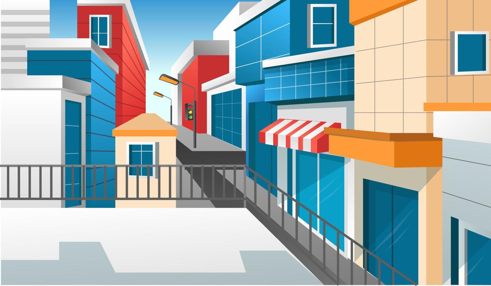 Flat 3d concept isometric illustration landscape perspective modern city street corner vector