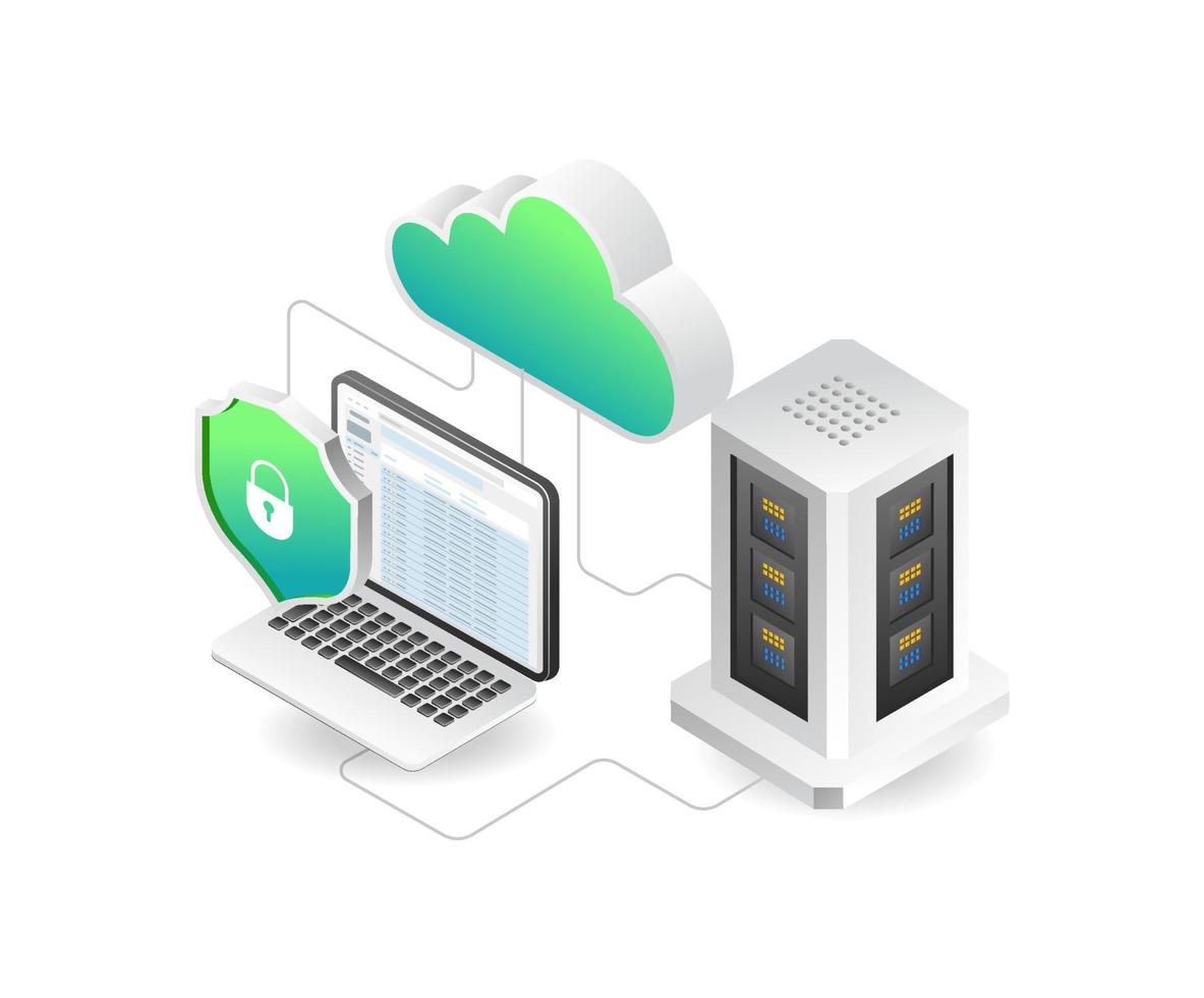 flat isometric concept of server computer analytics illustration vector