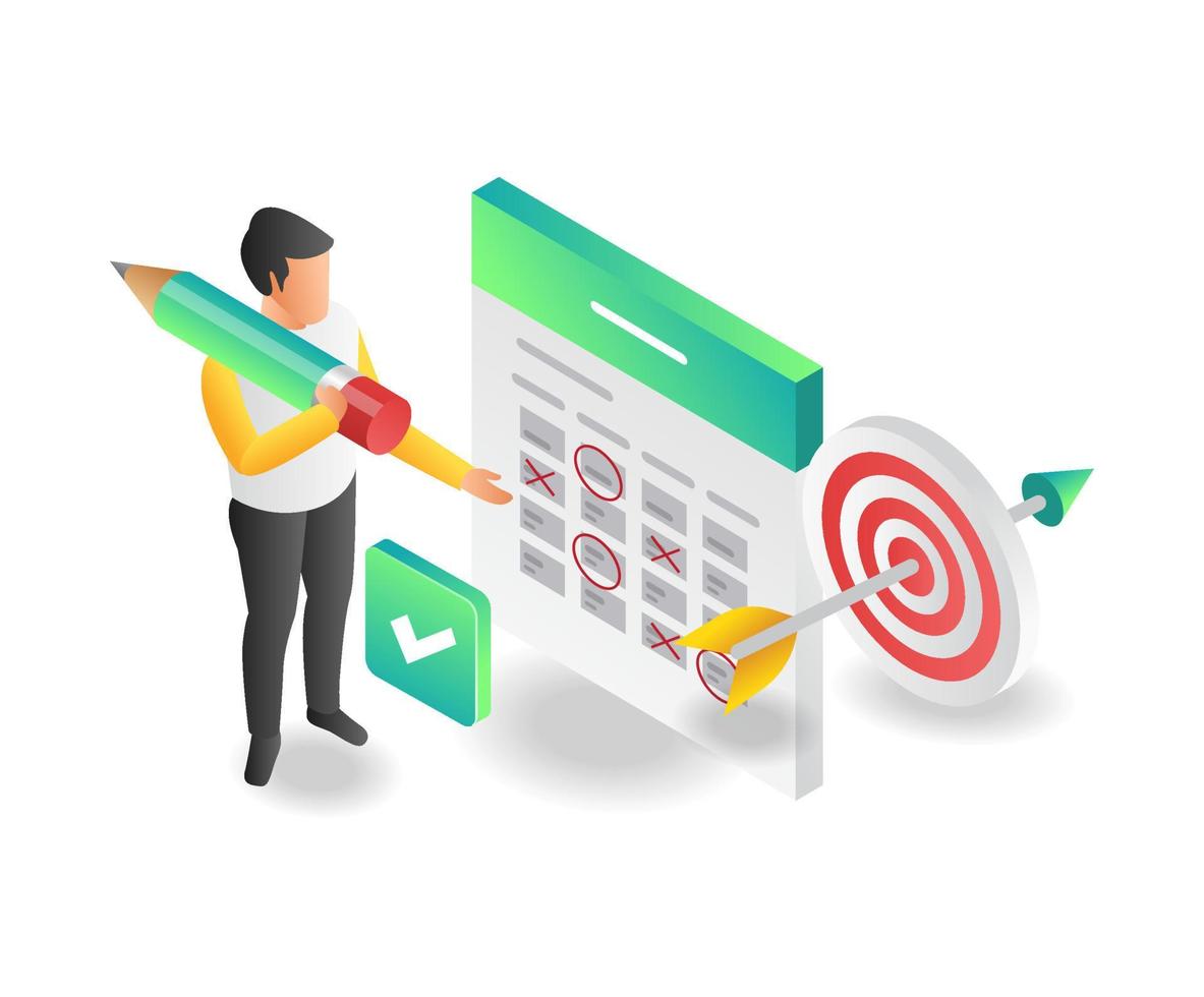 isometric flat illustration concept of man marking calendar for business vector