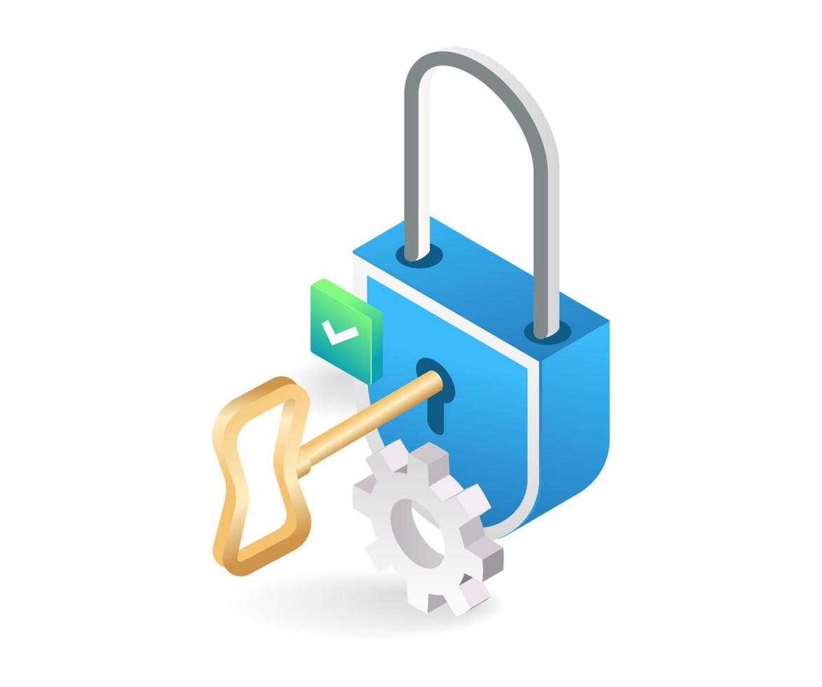 Flat isometric illustration of padlock security lock concept vector