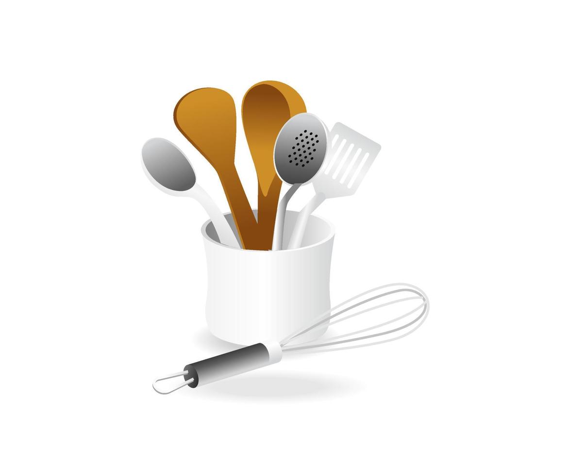 Flat 3d isometric illustration concept of kitchen utensil place vector