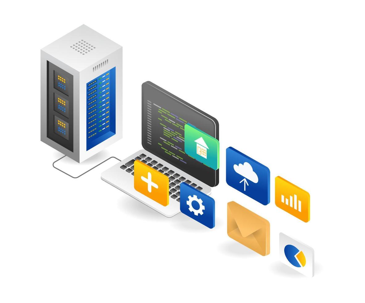 Isometric flat illustration of the concept of creating a web application vector