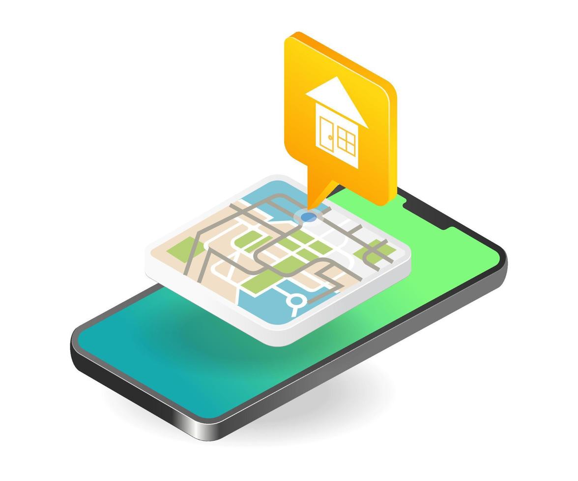 Concept isometric illustration of home location map app vector