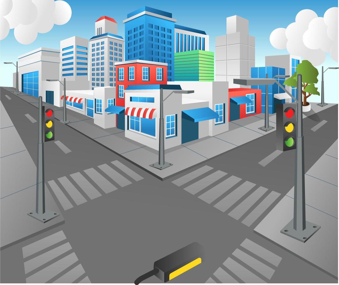 Isometric flat 3d concept illustration view position view of modern urban crossroad vector