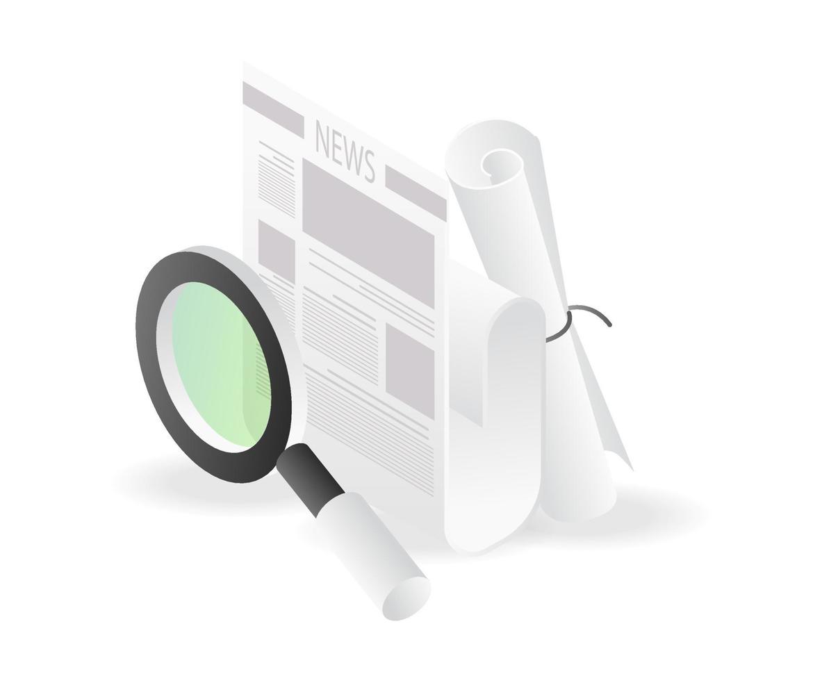 Flat isometric illustration concept of searching latest news information in newspaper vector