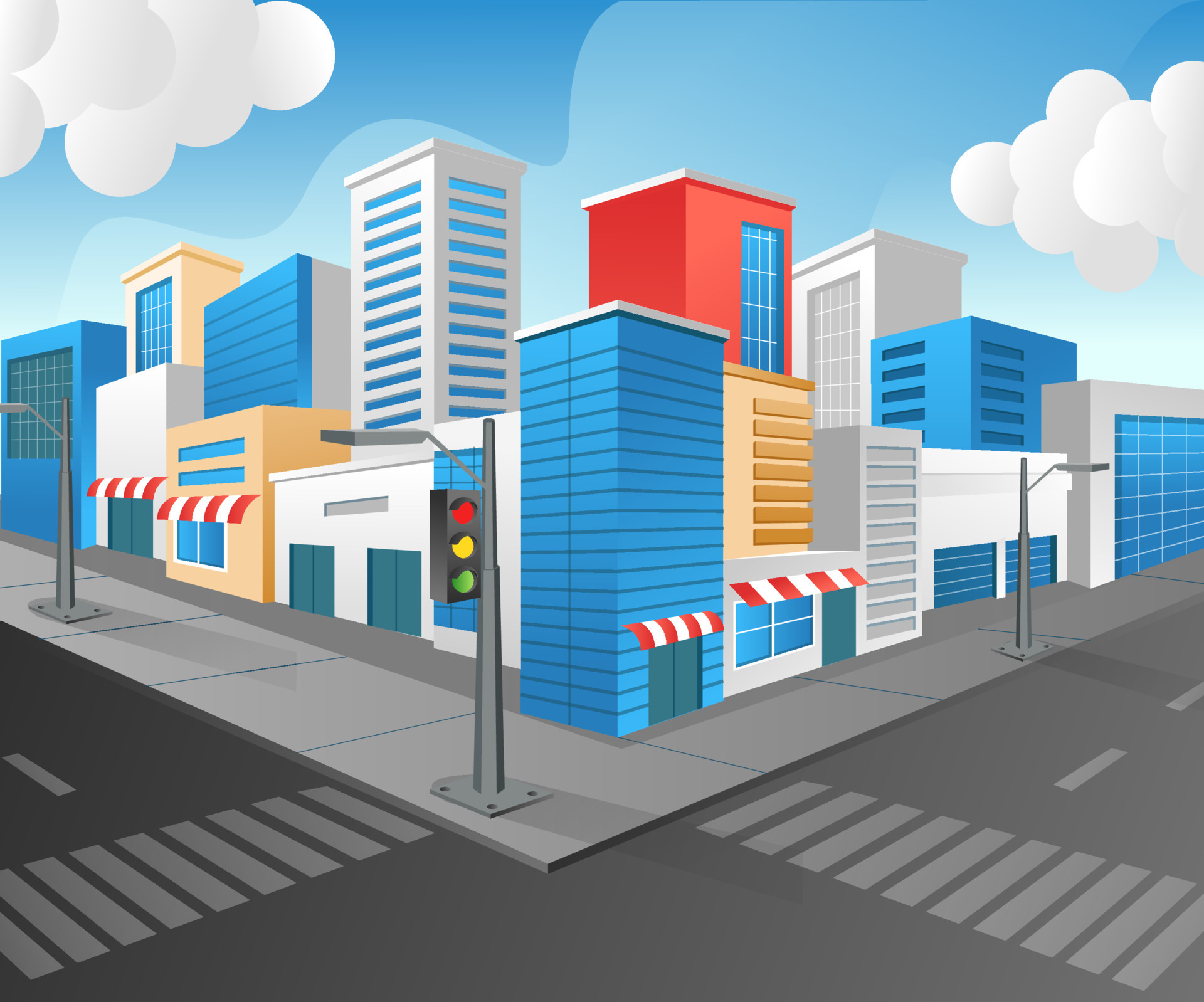 Flat 3d isometric illustration perspective concept of city street