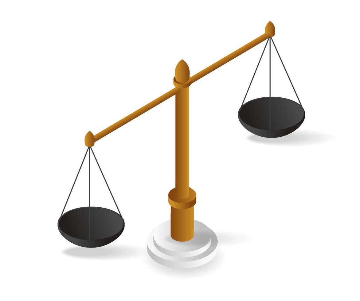 Isometric flat 3d illustration concept of legal justice scales vector