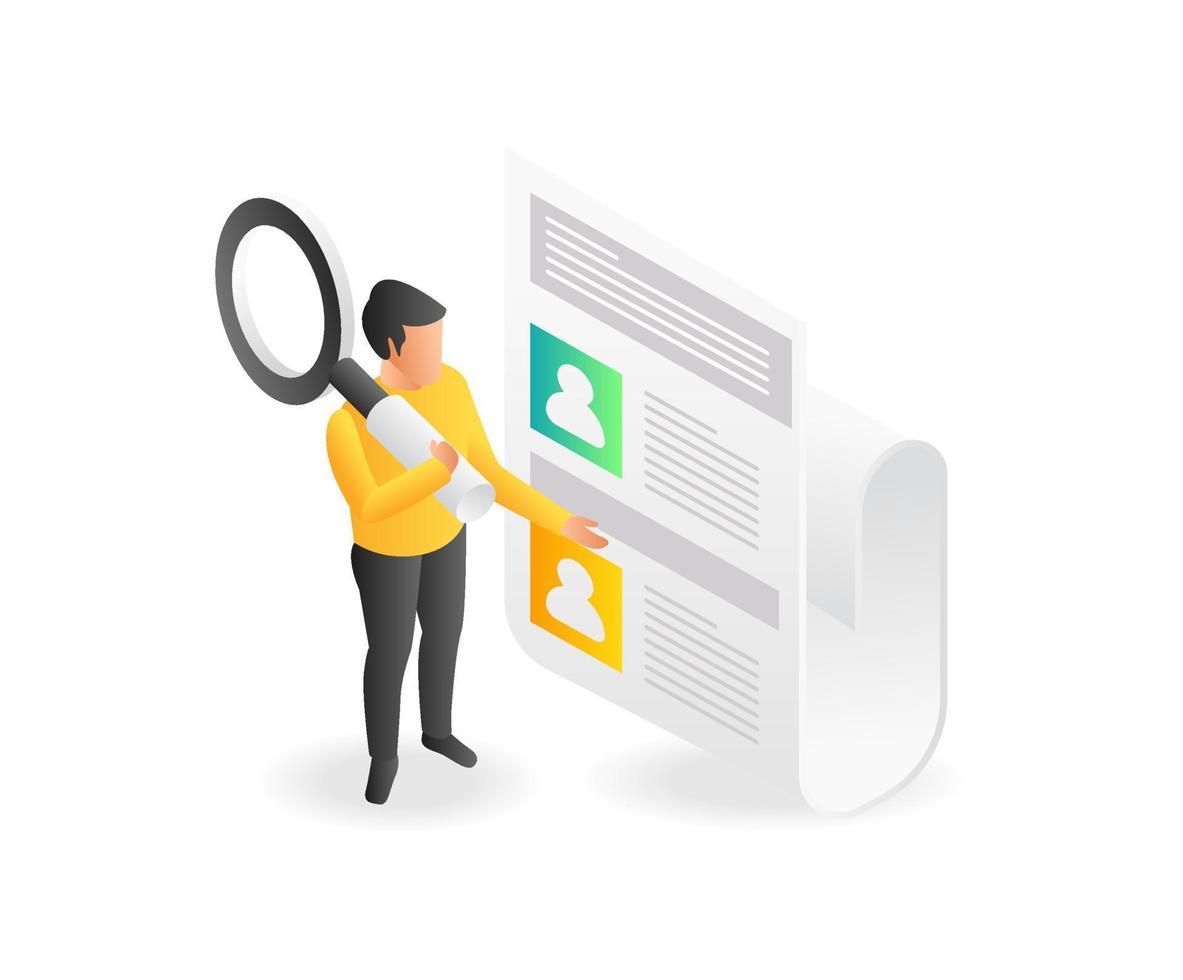 Flat isometric illustration of the concept of a man looking for an employee vector