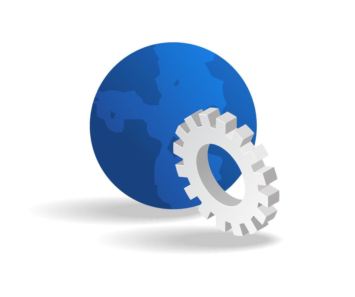 Isometric flat 3d concept illustration of gears and earth vector