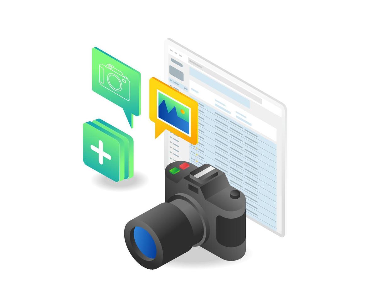 Flat isometric illustration concept of sending photography results by email vector