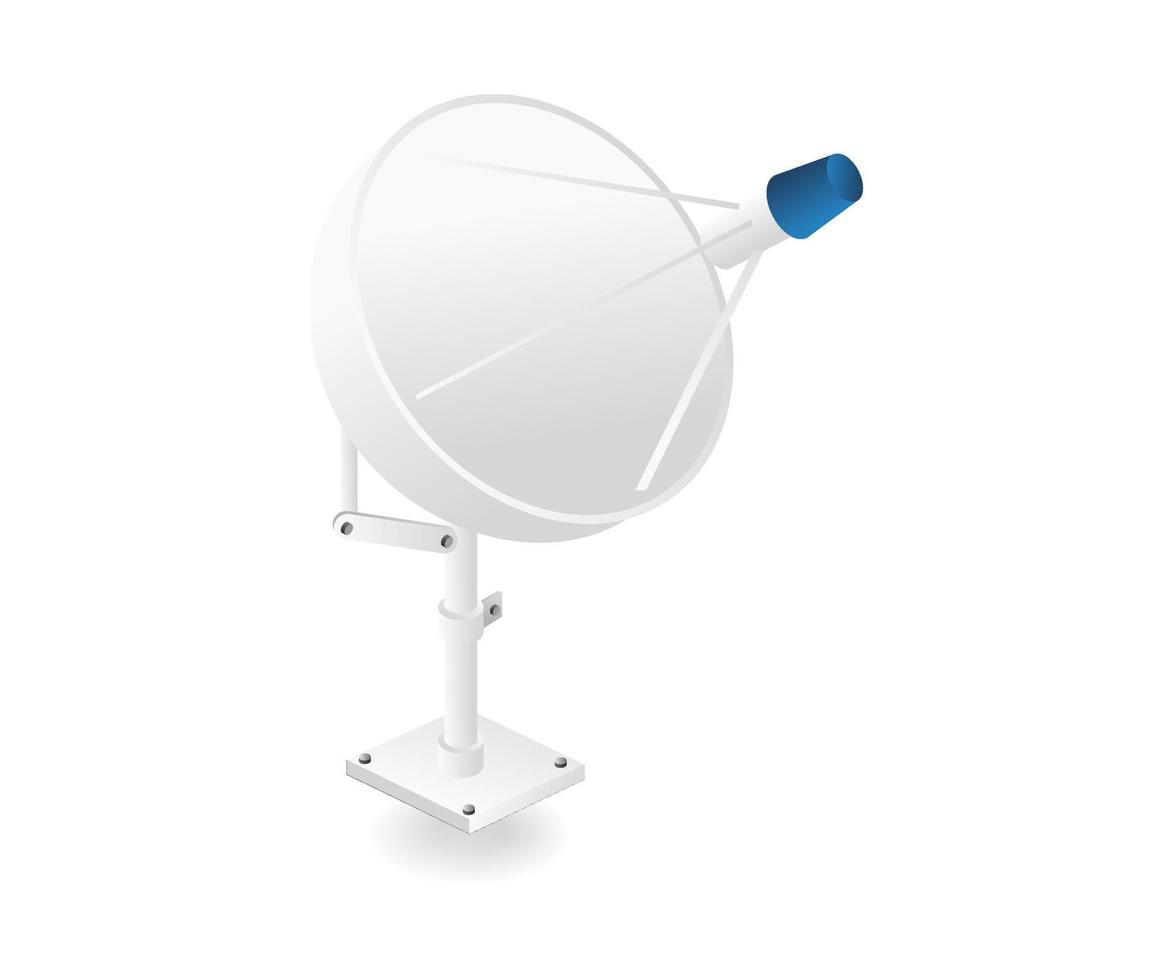 Isometric flat illustration of satellite dish transmitter concept vector