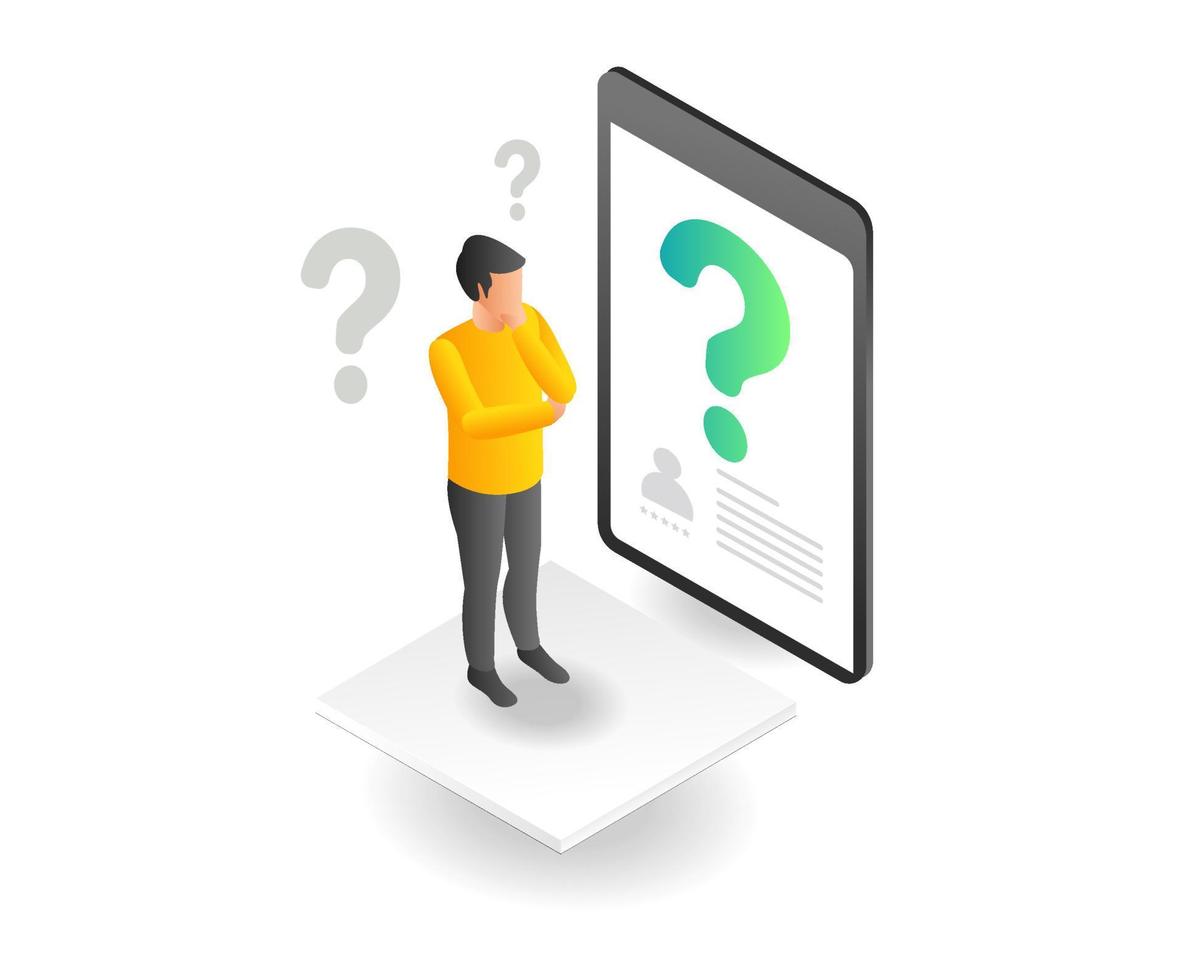 isometric flat concept illustration of man thinking and question mark vector