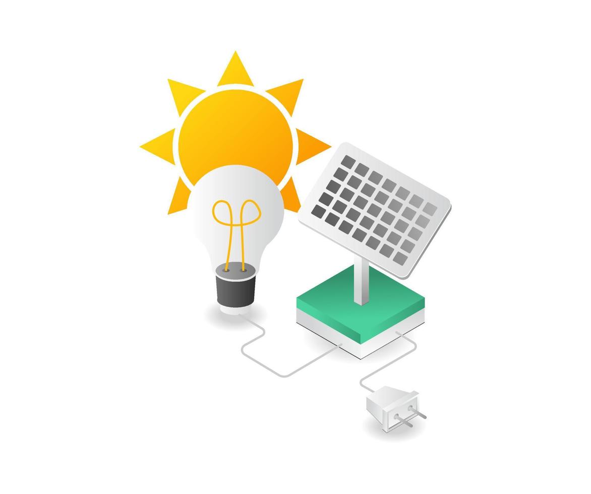 Isometric flat 3d illustration concept of solar panels for home electricity vector
