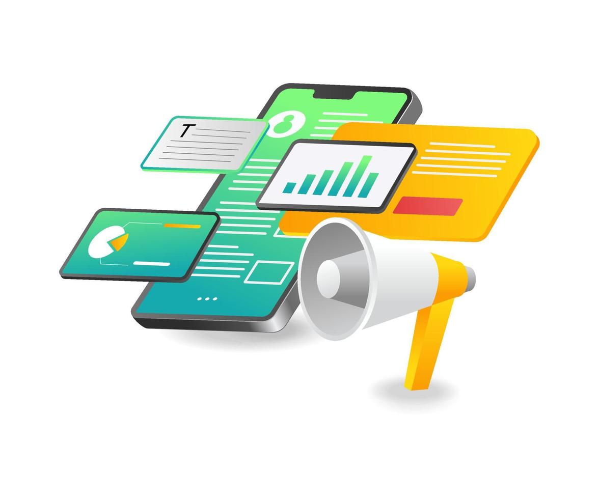 Isometric illustration concept of digital marketing business analysis smartphone vector