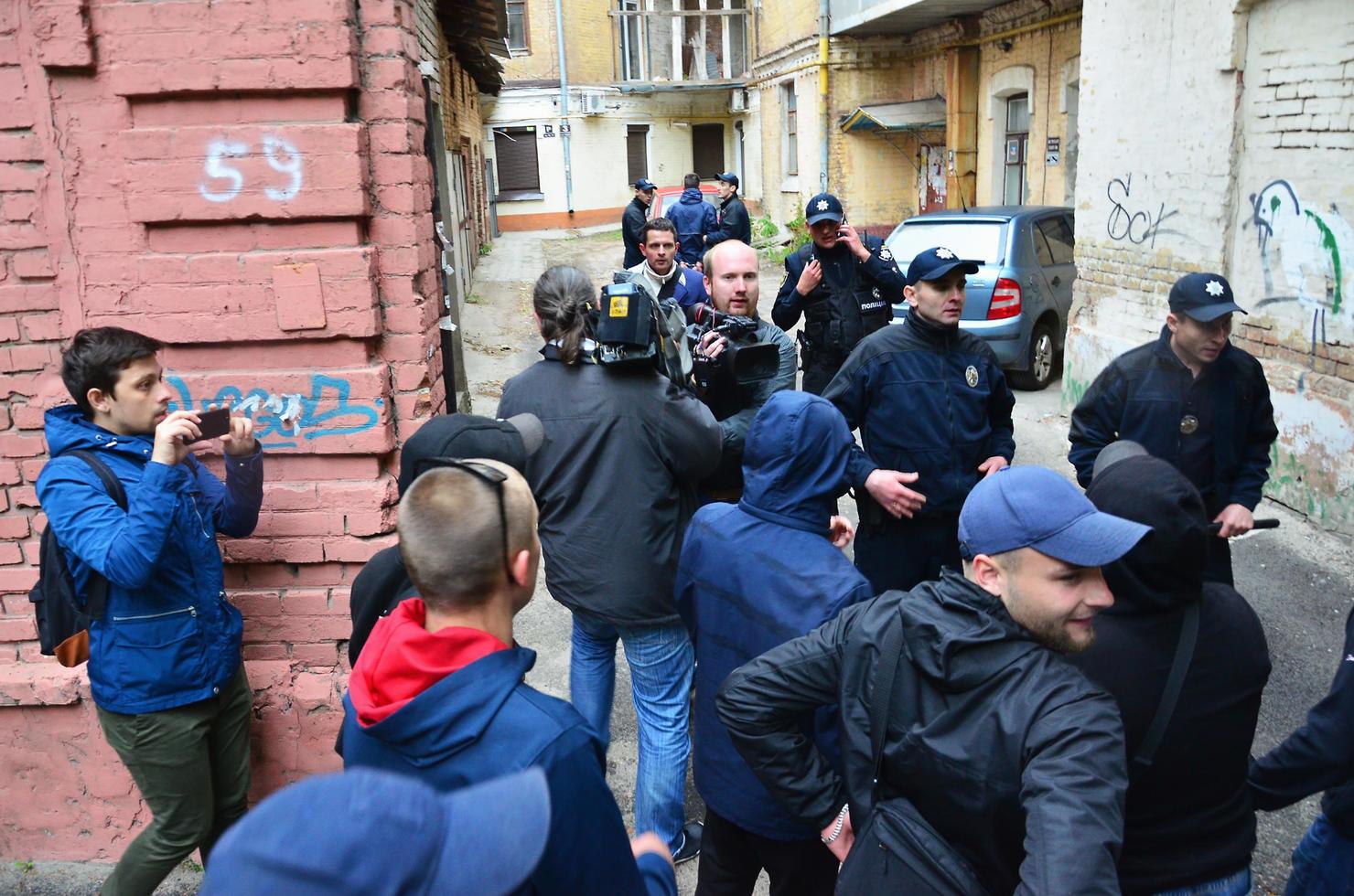 KHARKOV, UKRAINE - MAY 17, 2017 Police officers arrest Kharkiv right-wing activists who violated the law during the LGBT rally in Kharkov photo