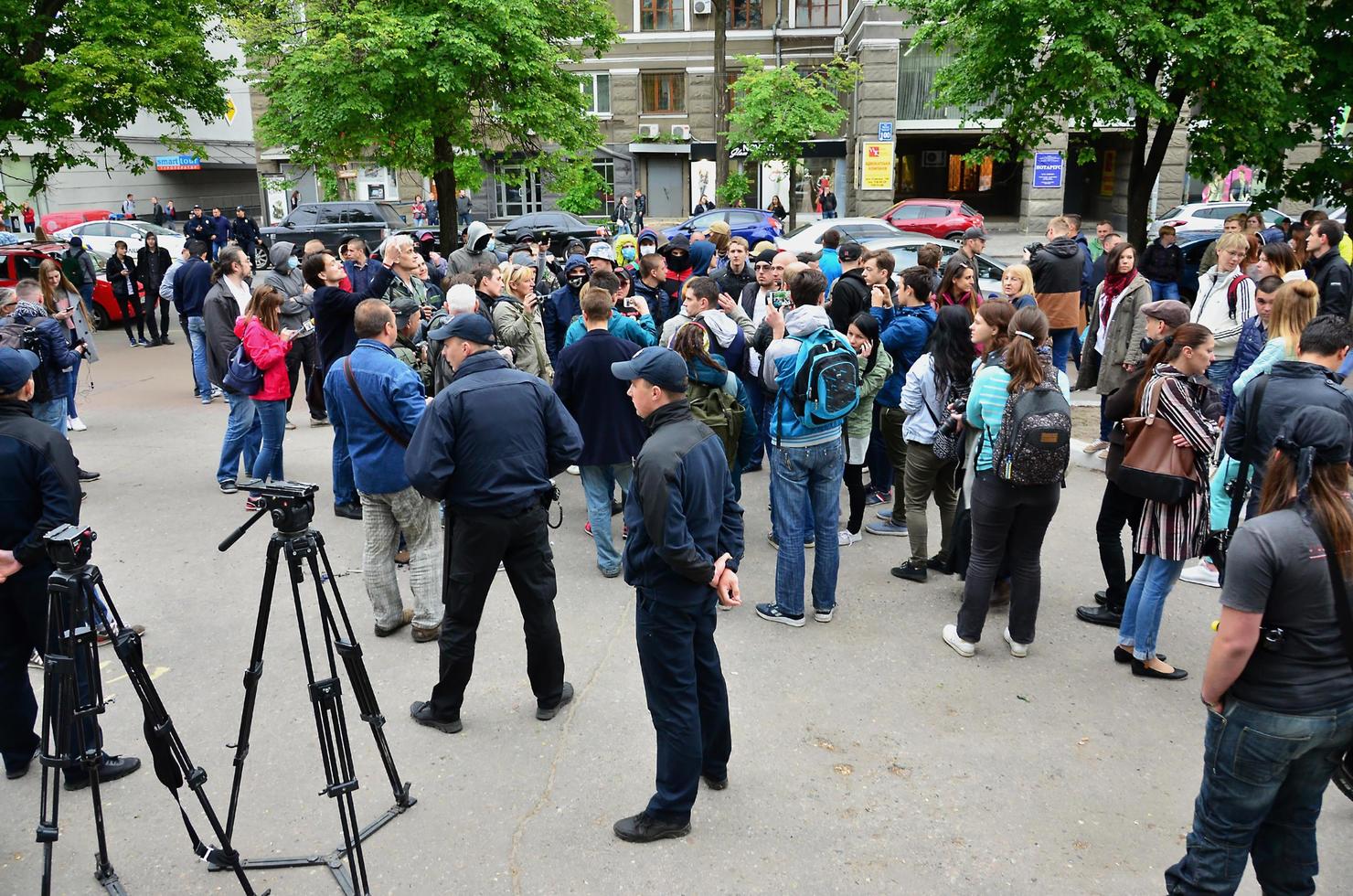 KHARKOV, UKRAINE - MAY 17, 2017 Discussions between the organization of Nazis and patriots against activists of the first LGBT action in Kharkov photo