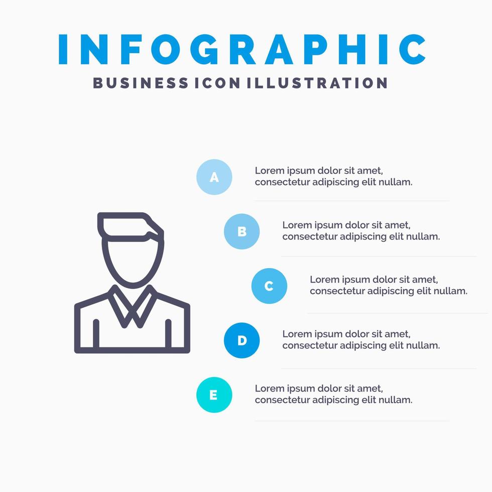 Account Human Man Person Profile Line icon with 5 steps presentation infographics Background vector
