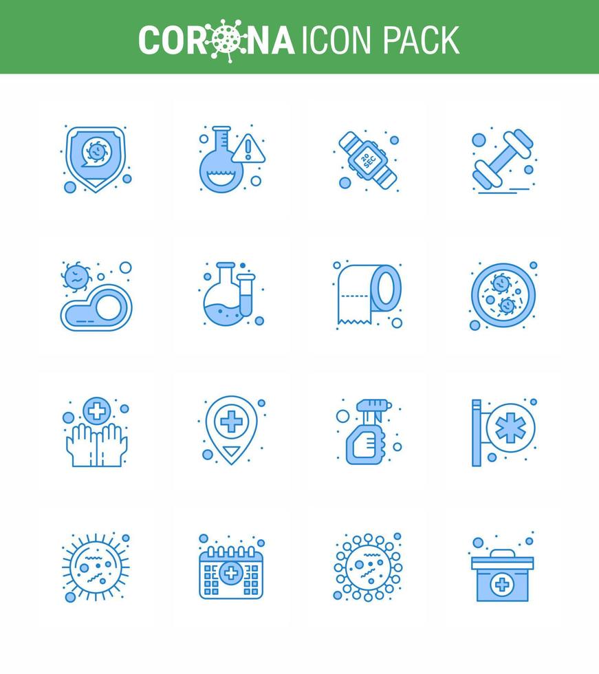 Simple Set of Covid19 Protection Blue 25 icon pack icon included food sports hands hygiene weight dumbbell viral coronavirus 2019nov disease Vector Design Elements