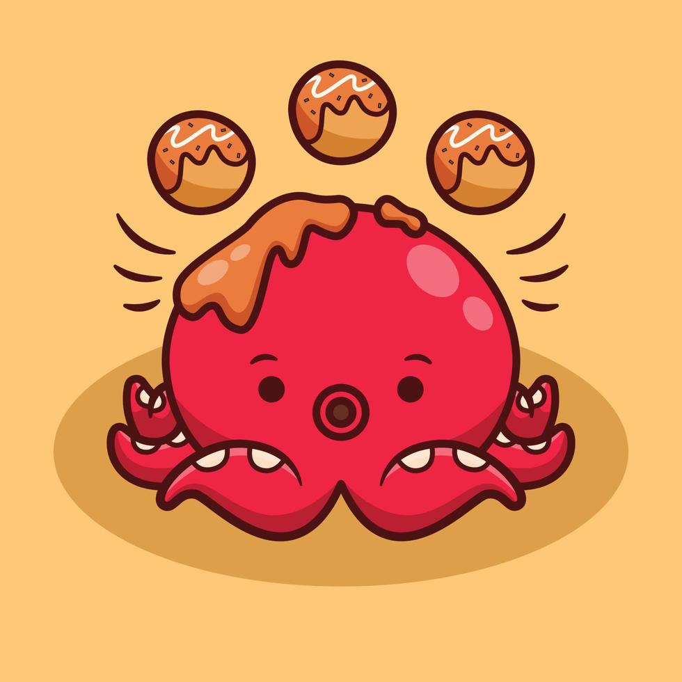 cute octopus with takoyaki illustration in flat design vector